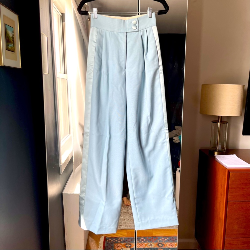 NWT Marc Jacobs Pastel Blue high Waist Wide Leg Tuxedo Pleated Pants Size 0